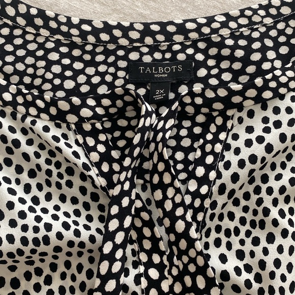 Talbots | women’s 2x | black and white tie neck polka blouse - Picture 2 of 2
